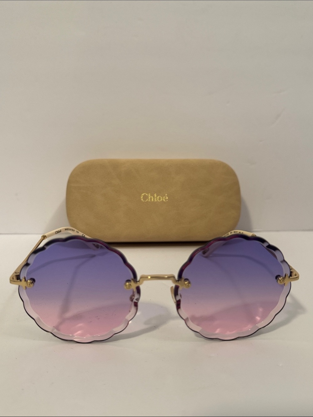 Chloe CE142S Women's Chic Pink to Purple Gradient Scalloped Sunglasses